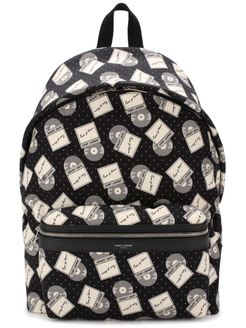 Saint Laurent YSL City Vinyl Record Black Leather Canvas Backpack Bag